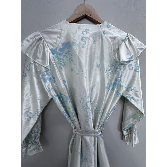 VINTAGE floral cream blue robe peignoir women's size medium 12 14 - Picture 5 of 9